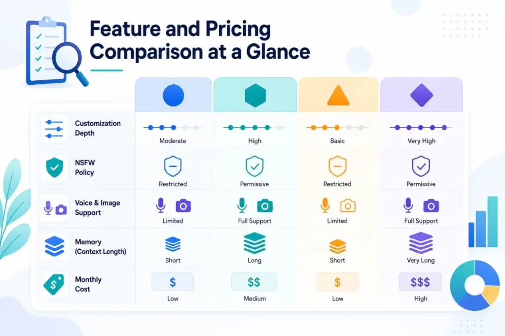 Feature and pricing comparison at a glance